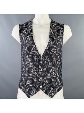 FAVOURBROOK Size 44 Black Grey Jacquard Silk Two Pockets Vest